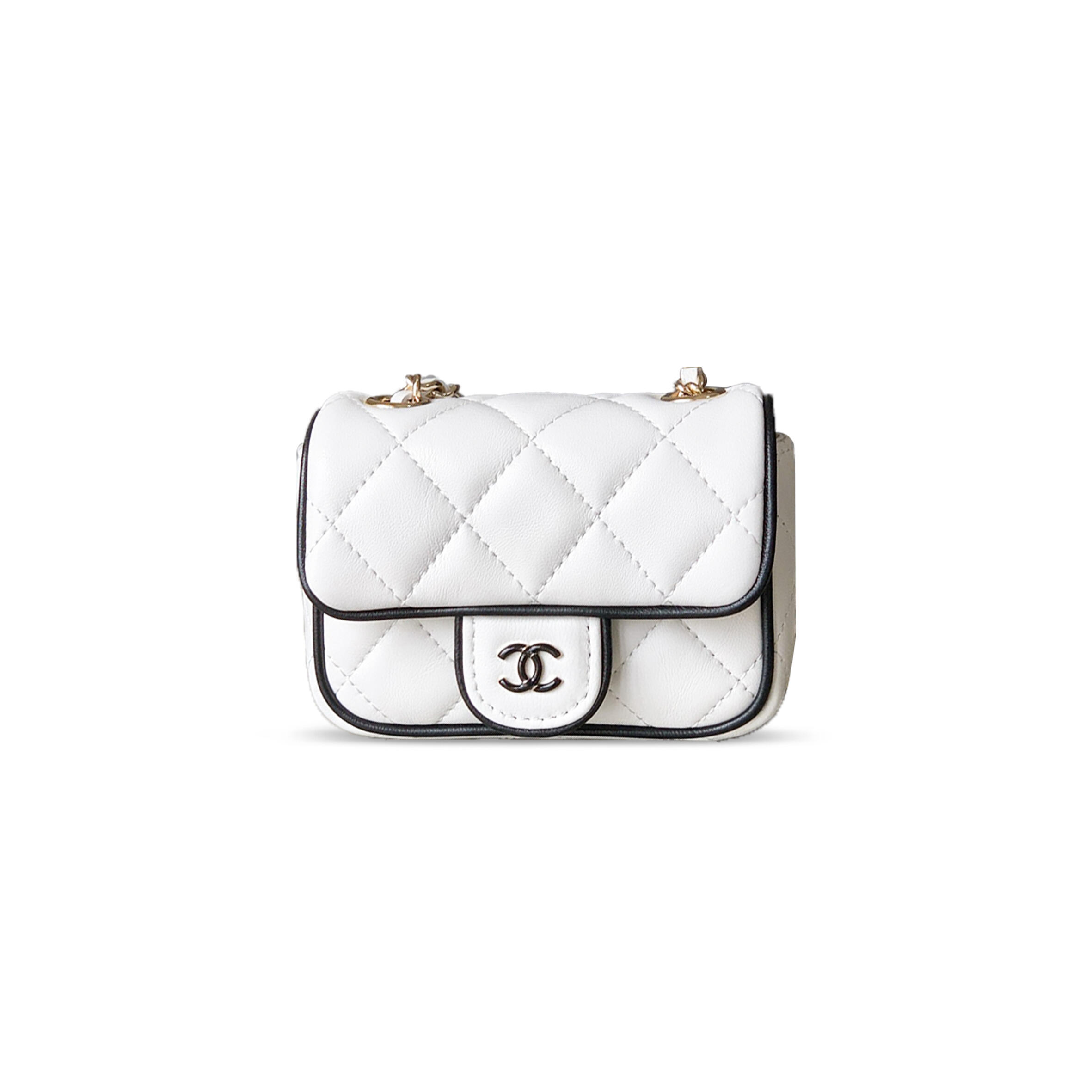 CHANEL MASTER MINI FLAP BAG, LAMBSKIN, WHITE & BLACK AP4512 (11.5*8.5*4cm)